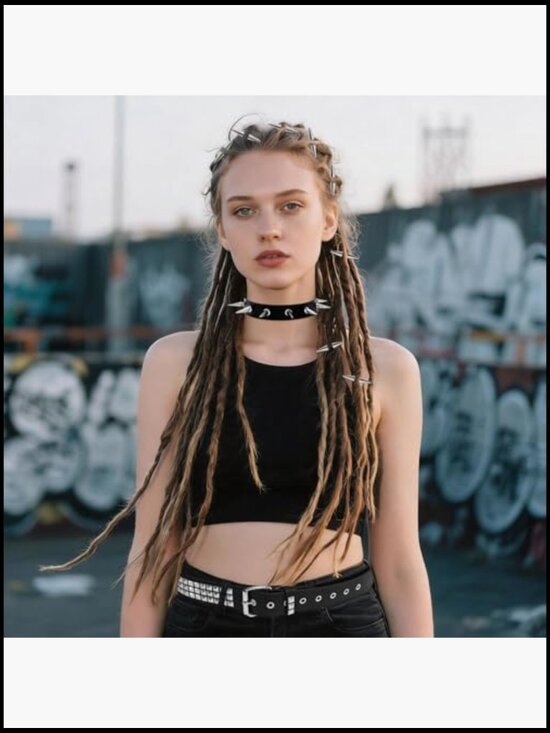 8-Piece Goth Belt Bracelet Choker Set Studded Punk Y2K Black Alternative